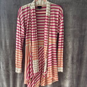 Pink and Orange Stripe Cardigan Sweater